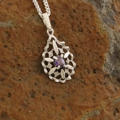 925 Sterling Silver Purple CZ Pendant by Sweet Jewellery